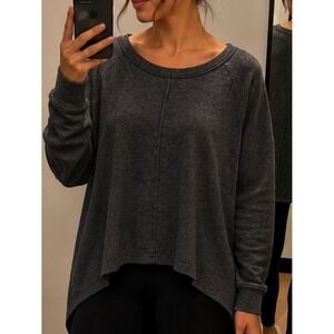 Zenana Pullover High-Low Hem Oversized Charcoal Gray Knit Top 1X/2X HT-2463X5